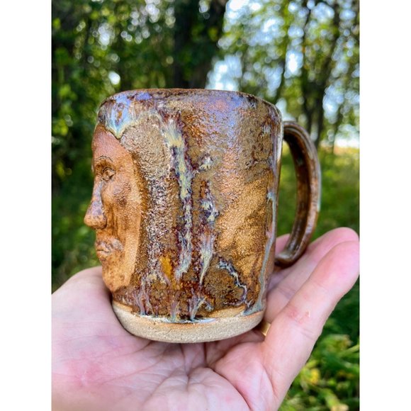 Vintage Creepy Man Face Art Pottery Coffee/tea mug cup - Picture 5 of 14
